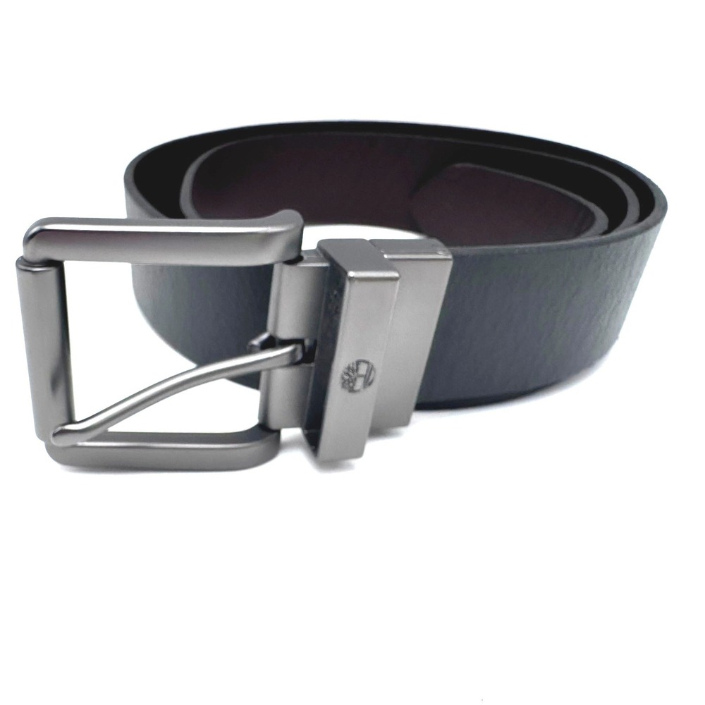 TIMBERLAND Men's 34 Reversible Leather Belt Black Brown Gunmetal Buckle